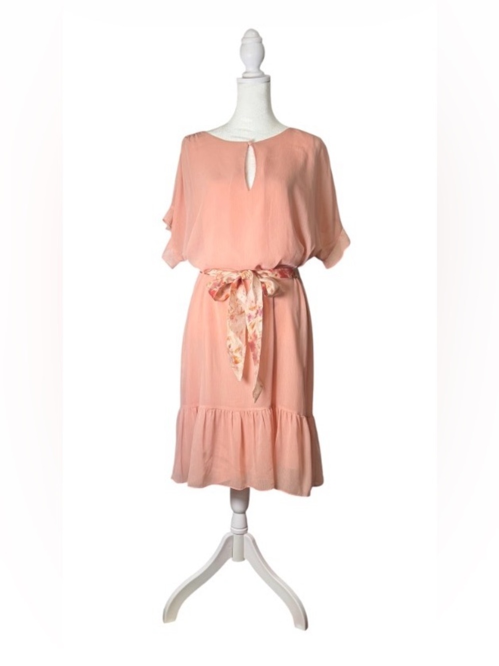 NWT Ralph Lauren Black Label. Peach Short Sleeve Dress w/ Tie Waist. 14.